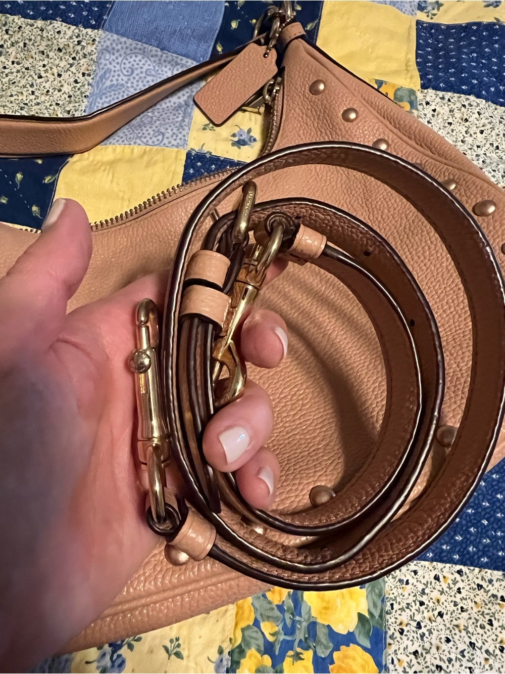 Coach Blush Pebbled Leather Hobo with Stud Detailing - Picture 10 of 12